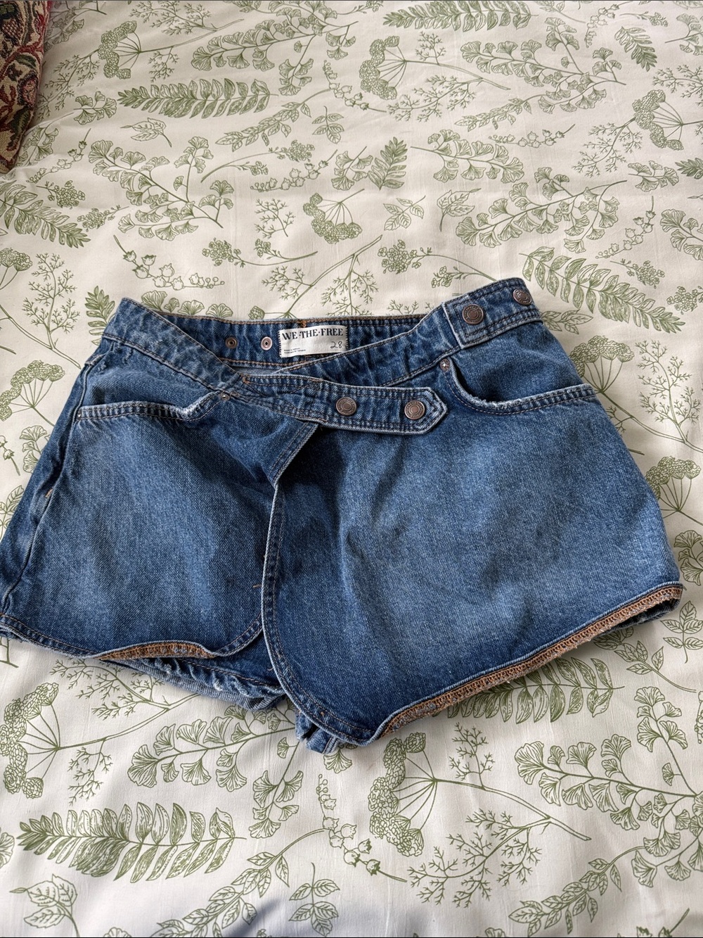Free People Denim Midi Skirt Short in Classic Blue